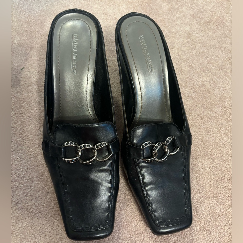 Women’s black heeled loafers